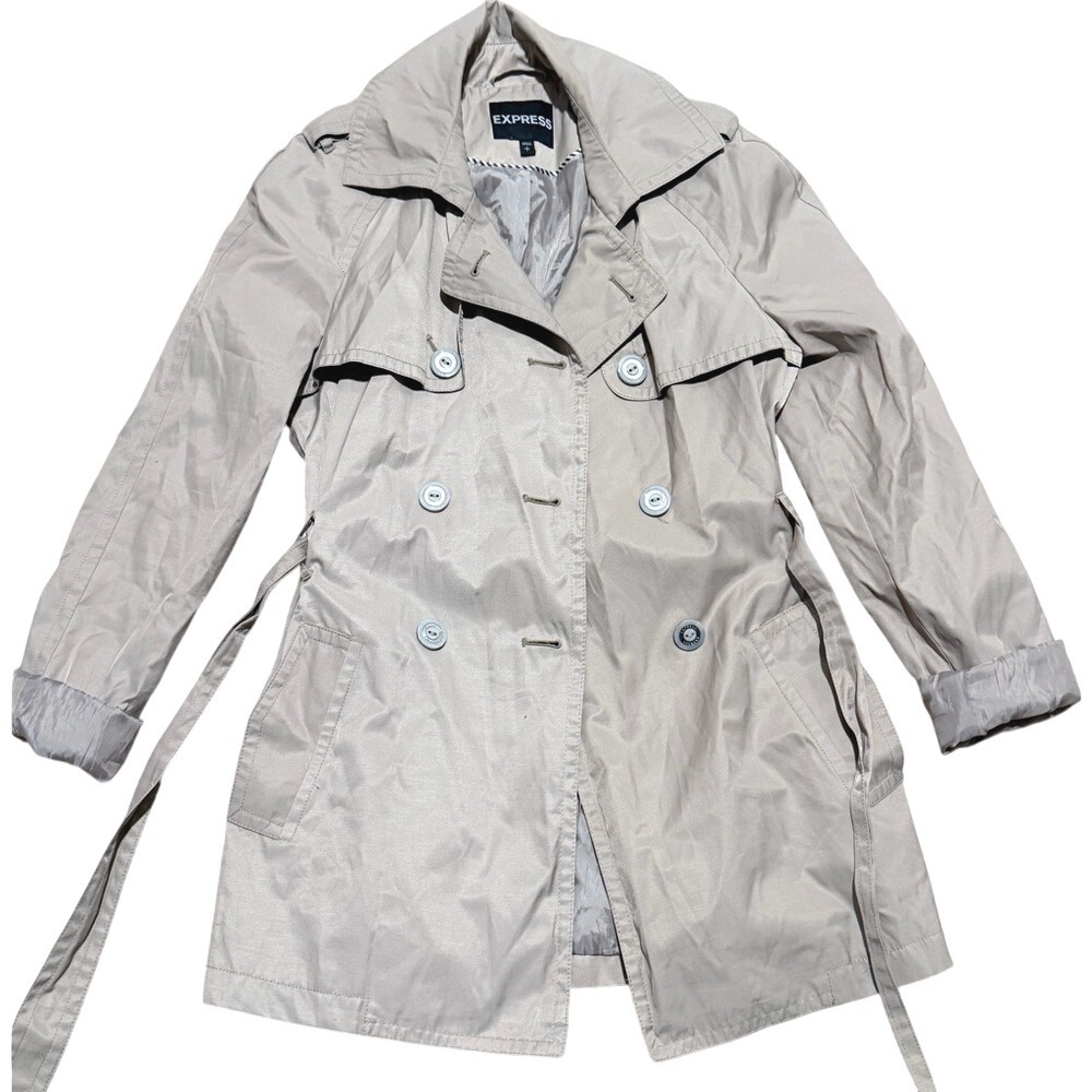Express Womens S Small Light Tan Khaki Trench Coat Jacket Classic Preppy